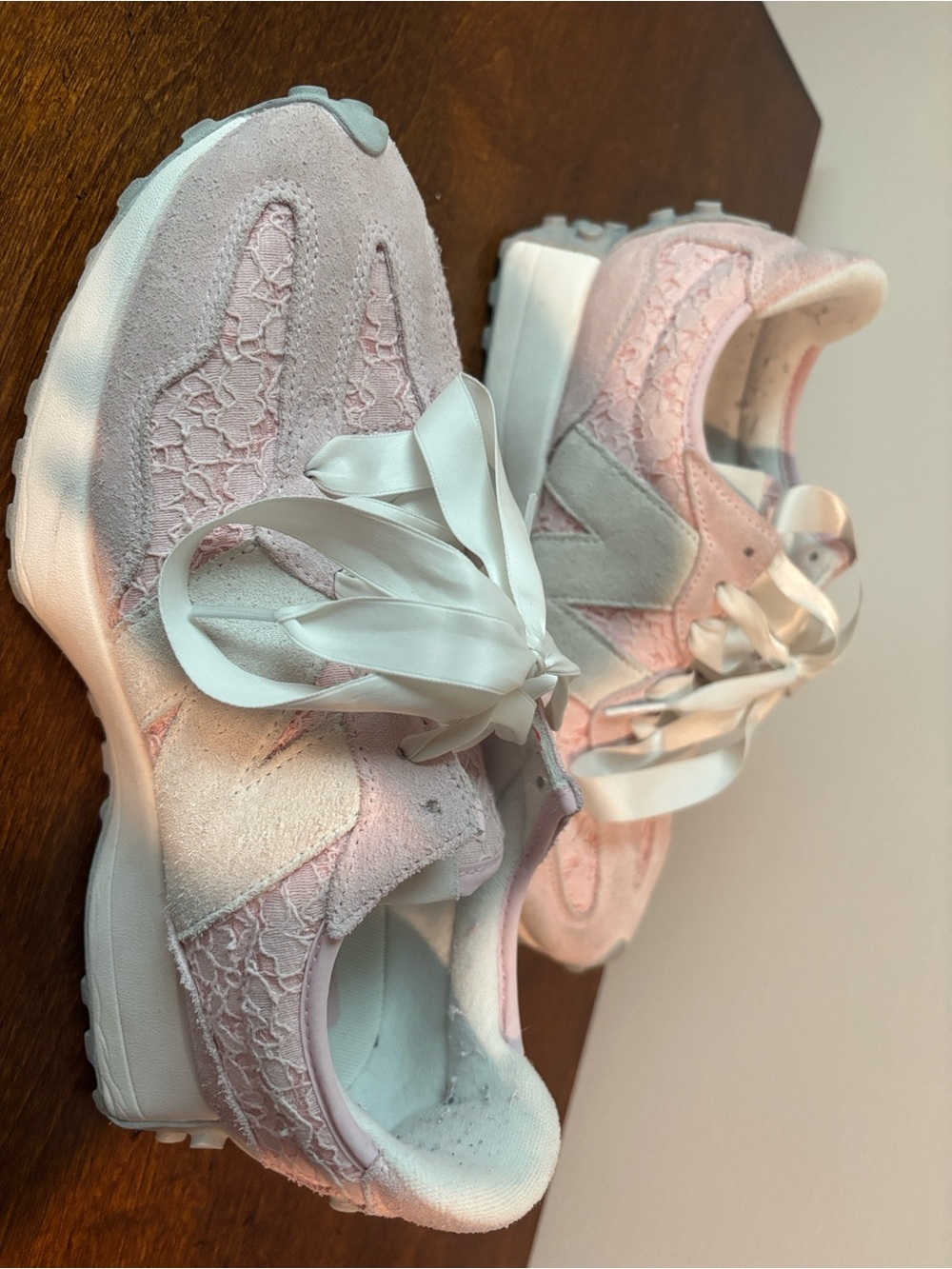 New Balance Pink Lace Ribbon Low-Top Sneakers - Picture 2 of 6